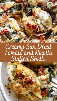 creamy sun dried tomato and ricotta stuffed shells are the perfect side dish for any meal