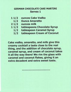 Cake Vodka, Coconut Cream Cake, Swiss Recipes, Caramel Syrup, German Chocolate Cake, German Chocolate, Chocolate Syrup, Coconut Cake