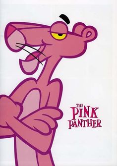 the pink panther cartoon character with his arms crossed and eyes wide open, standing in front of a white background