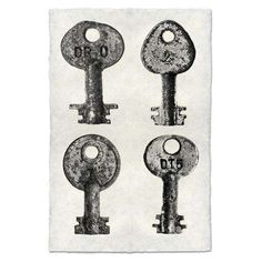 Skeleton Key 4 Set Print - BARLOGA-SkeletonKey4SetPrint - Parent Ancient Key, Post Lanterns, Bar Accessories Decor, Coverlet Bedding, Skeleton Key, Vase Candle Holder, The Favorite, High Contrast, Fireplace Accessories