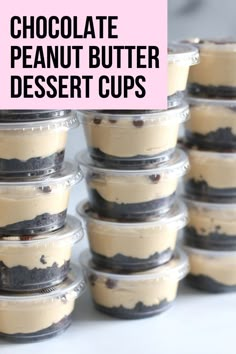 chocolate peanut butter dessert cups stacked on top of each other