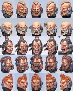 an image of many different faces and hair styles for the character from street fighter 3