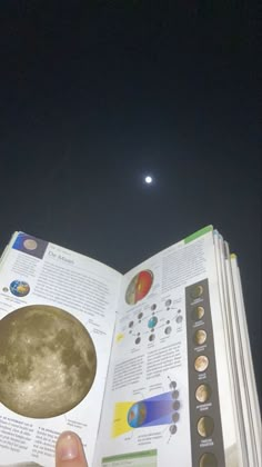 an open book with pictures of the moon