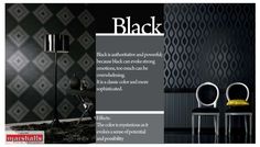 a black and white room with two chairs in front of the chair is an advertisement