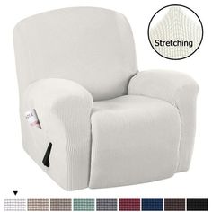 the reclining chair is shown in various colors