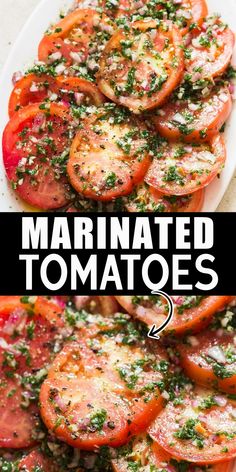 marinated tomatoes salad in plate Healthy Simple Side Dishes, Sliced Tomatoes, Tomato Dishes, Fresh Tomato Recipes, Marinated Tomatoes, Tomato Salad Recipes, Vegetable Side Dishes Recipes, Salad Pasta, Side Dishes Recipes