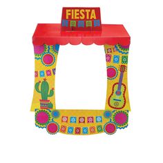 a brightly colored wooden frame with a fiesta sign on it's top and the words fiesta written in spanish