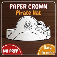 a paper crown with pirate hat and skull on it for kids to color or print