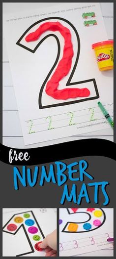 the number mats are made with colored paper and glue to make them look like numbers