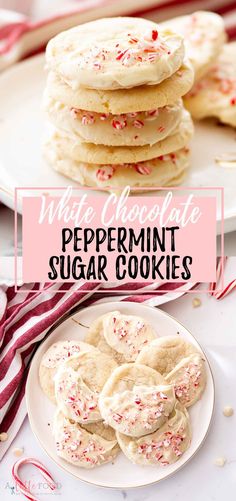 white chocolate peppermin sugar cookies on a plate