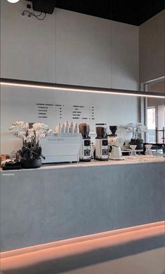 the coffee bar is clean and ready for customers to use