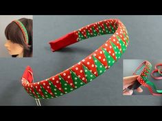 two different types of headbands with red and green polka dots on the sides