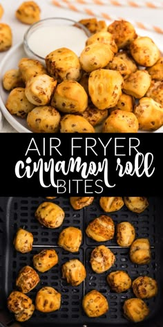 air fryer cinnamon spice bites with text overlay