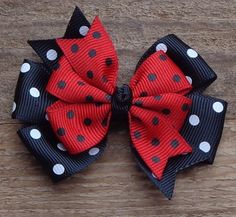 "~Ladybug Boutique Hair Bow~ This listing is for ONE hair bow, if you want this hairbow for pigtails be sure to order quantity 2. SIZE: This hair bow is made 7/8\" ribbon it is approximately 3\". ~Hand Sewn by Debby (shop owner) ~Ends Heat Sealed ~Attached to a clip of your choice NOTE: Leave headband size in the NOTES TO SELLER during checkout. ~Thanks~ NEWBORN: 13\" 3-6 Months: 13.5\" 6-12 Months: 14\" 12-24 Months 14.5\" Toddler: 15\" Other: 16\"+ (Whatever size you need) ~All items come from Sewing Bows, Woman Costumes, Pigtail Hair Bows, Headband Size, Toddler Hair Clips, Pigtail Hairstyles, Girls Red, Boutique Hair Bows, One Hair