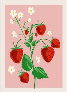 a sticker with strawberries and daisies on the front, says fruit market