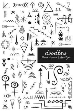 doodles hand drawn abstract designs in black and white with the words doodles on it