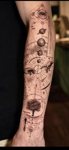 a man's arm with an image of the solar system and planets on it