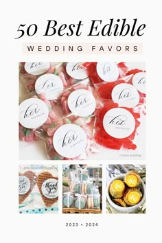 the cover of 50 best edible wedding favors, with images of candy and candies