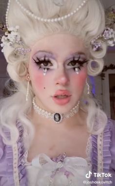 Drag Wedding, Rococo Makeup, 18th Century Makeup, Marie Antoinette Makeup, Victorian Makeup, Crown Makeup, Pink Doll Dress, Rococo Fashion, Retro Makeup