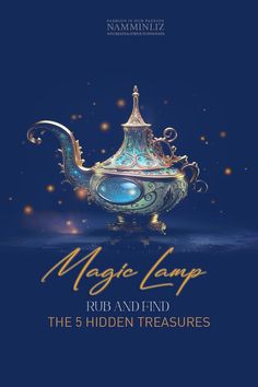 the cover for magic lamp, featuring a blue teapot with gold trimmings