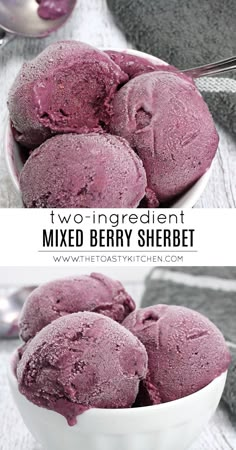 two ingredient mixed berry sherbet in a white bowl