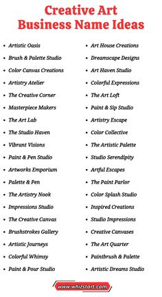 an image of creative business name ideas for artists and graphic arts students to use in their projects