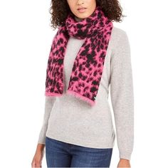 Dkny Women's Fuzzy Animal Print Knit Scarf Fuschia Pink & Black Leopard Os Nwt New With Tag Brand: Dkny Color: Pink & Black Size: Os A Ferociously Chic Design Mixes With A Fabulous Fuzzy Feel On Dkny's Must-See Knit Scarf. Approx. Dimensions: 12" X 67"; One Size Acrylic/Nylon Hand Wash Imported Acrylic Nylon Hand Wash Sku - 74c24.5.67 Fuzzy Scarf, Fox Fur Scarf, Sequin Scarf, Animal Print Scarf, Tube Scarf, Leopard Print Scarf, Cozy Scarf, Grey Scarf, Pink Scarves