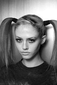 something like this but lower Charlotte Free, High Pigtails, Rock Makeup, Lady Lovely Locks, Runway Hair, Jeremy Scott, Favorite Hairstyles, Face Hair, Harley Quinn