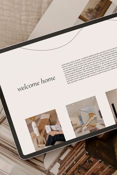 an image of a computer screen with the words welcome home on it and images of furniture