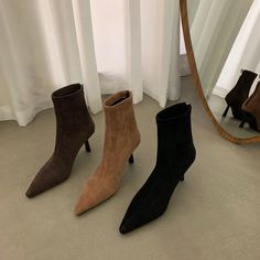 LBSFY - Winter women's boots mid-heel suede ankle boots Women's shoes with velvet pointed ankle boots fashion boot high heel shoes Ankle Boots Heel, Pointed Ankle Boots, Elastic Boots, Boots Female, Boots Heel, Suede Fashion, Heel Ankle Boots, Winter Boots Women, Womens Ankle Boots