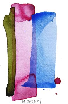 three different colored papers with ink splots on the bottom and one in blue, pink