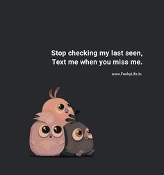 two owls sitting next to each other with the caption stop checking my last seen, text me when you miss me