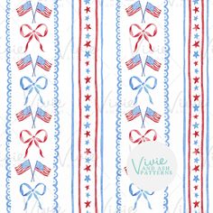 an american flag design with red, white and blue ribbons on the side of it