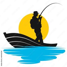 the silhouette of a man fishing on a boat