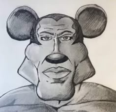 a drawing of mickey mouse with ears on his head