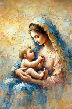 a painting of a woman holding a baby