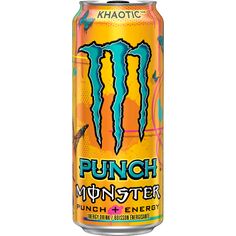 a can of monster energy drink with the word punch monster on it's side