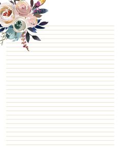 a notepad with flowers on it and lined paper in the bottom right hand corner