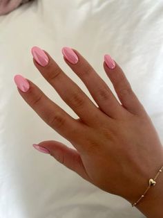 #pink #nails #aesthetic Cute Summer Nails Oval, Simple Vacay Nails, Cute Plain Summer Nails, Cute Summer Nails Almond Short, Acrylic Nails Almond Summer, Bright Pink Chrome Nails, Bright Pink Summer Nails, Basic Summer Nails, Beachy Summer Nails