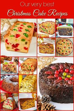 a collage of christmas cake images with the words our very best christmas cake recipes