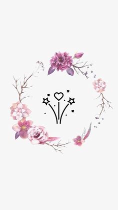 a white circle with pink flowers and stars