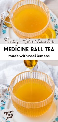 Craft your own Starbucks Medicine Ball Tea at home with this easy recipe. Combining healthful ingredients like lemon juice and a variety of teas, this DIY version is ideal for relieving symptoms of a cold and boosting your immunity. Enjoy the homemade version of this Starbucks favorite and feel better with each sip! Soar Throat Tea, Herbal Teas For Colds, Tea Brewing Chart, Best Teas For Colds, Cold Buster Tea Recipe, Tea For Allergy Relief, Best Foods For A Cold, Tea Bombshell Recipe, Tea For Colds Remedies