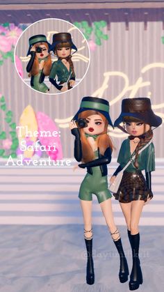 two women in hats and dresses standing next to each other with the words, themme steam adventure