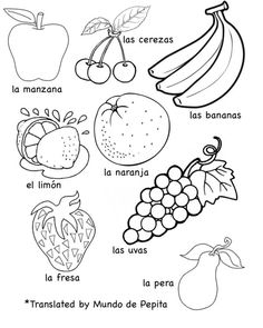 Coloring Worksheets For Kindergarten, Vegetable Coloring Pages, Speak Italian, Kindergarten Coloring Pages, Kindergarten Worksheets Free Printables, Spanish Worksheets, Fruit Coloring Pages