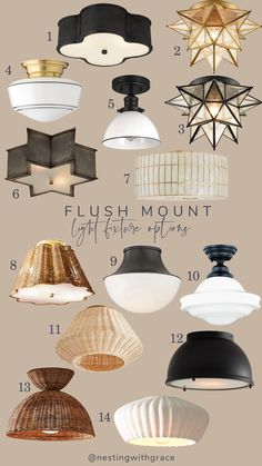 the flush mount light fixture is shown in various colors and sizes, including black, white,