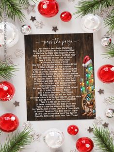 a christmas poem surrounded by ornaments and decorations