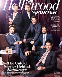 the hollywood reporter magazine cover featuring men in suits and ties sitting on a couch with drinks