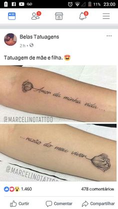 two different tattoos on one arm and the other with words written in spanish, which are also