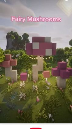 an image of some pink and white cubes in the middle of a green field