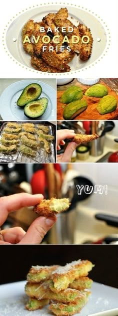 an advertisement for avocado bread is shown in several different pictures, including one being sliced